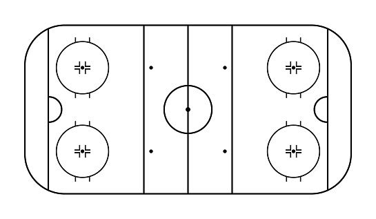 Hockey field. Outline rink. Hockey ice arena for nhl and winter sport game. Ice pitch in top view. Stadium with graphic line diagram. Outline background for plan and play. Vector