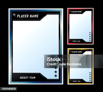 istock Hockey player trading card frame border template design flyer 1300485815