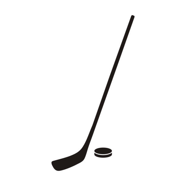 Hockey Stick and Puck Monochrome Icon Hockey stick and puck monochrome icon. Hokey puck stick isolated, sport ice icon, game equipment, goal or competition, leisure and activity vector illustration hockey stick stock illustrations