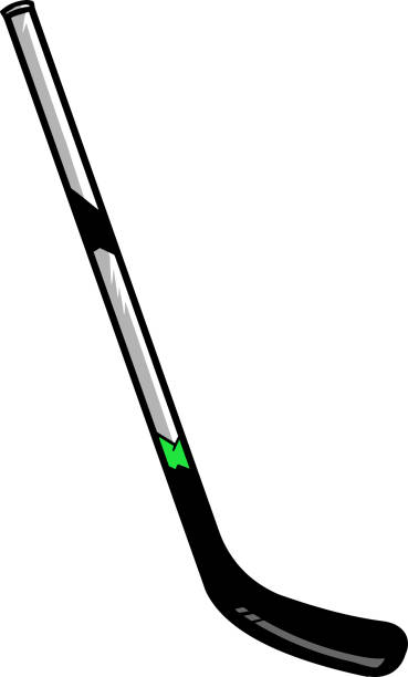 Hockey stick The illustration shows a hockey stick. The metal hockey stick is colored in gray, green and black. hockey stick stock illustrations