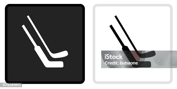 istock Hockey Sticks Icon on  Black Button with White Rollover 1278289892