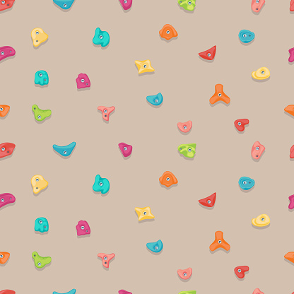 Holds for rock climbing on bouldering wall. Grips and pitches for extreme sport. Vector seamless pattern.