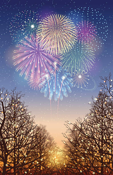 wakacje tło [ oświetlenie i pokaz sztucznych ogni ] - new year stock illustrations