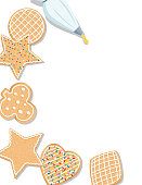 Homemade cookies background frame. File is created in CMYK. Cookies can be released from clipping mask (right-click>release mask)
