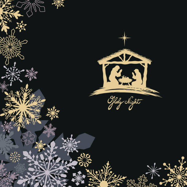 illustrazioni stock, clip art, cartoni animati e icone di tendenza di cartolina natalizia con presepe di natale - de winter