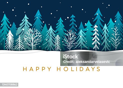 istock Holiday Card with Christmas Trees 1340708862