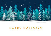 istock Holiday Card with Christmas Trees 1340708862
