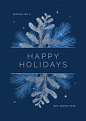 Holiday Card with Evergreen Silhouettes. Stock illustration