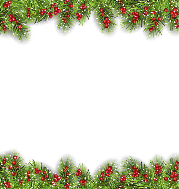 Holiday Frame with Fir Branches and Holly Berries vector art illustration