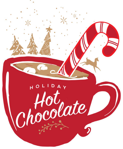 праздничный горячий шоколад с кружкой приветствие дизайн - cocoa stock illustrations