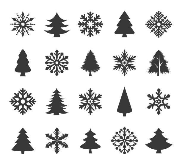 illustrazioni stock, clip art, cartoni animati e icone di tendenza di set icone festività - christmas tree