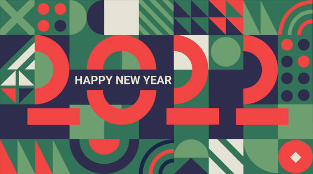 2022 holiday New Year greeting banner. 2022 holiday New Year greeting banner with numbers from lines on geometric background with place for text.Template for card,invitation,flyer, web, cover and calendar.Vector illustration. calendar patterns stock illustrations