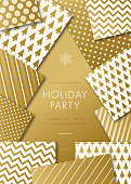 Holiday party invitation with geometric Christmas Tree. Stock illustration