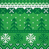 Holiday sweater repeating patterns green background. EPS 10 file. Transparency effects used on highlight elements.