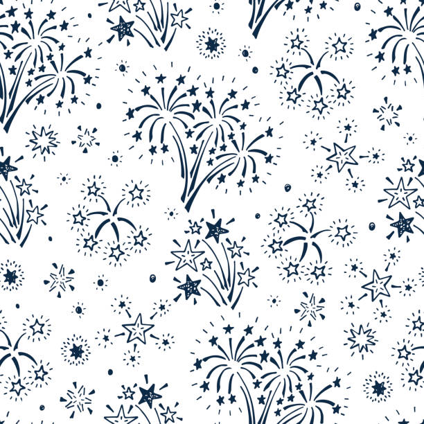праздничные обои. праздничная вечеринка фон. фейерверки и звезды бесшовные шаблон - new year stock illustrations