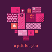 Holidays background with love hearts and gift boxes. Stock illustration