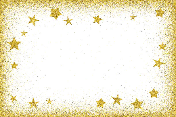 Holidays card template - Gold glitter frame with glitter stars Holidays card template - Gold glitter frame and glitter stars. The eps file is organized into layers for the background, the glitter and the stars. anniversary borders stock illustrations