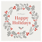 Holidays Card with wreath. stock illustration