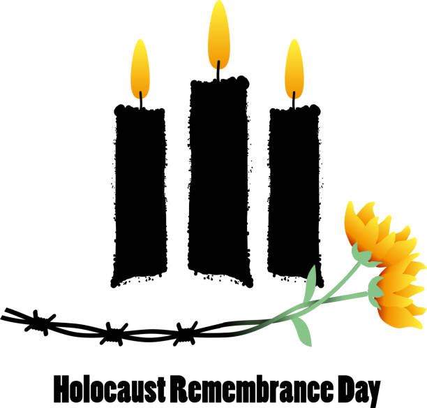 holokost anma günü. dikenli tel, mum ve çiçekler. holokost anma günü. vektör çizim - holocaust remembrance day stock illustrations