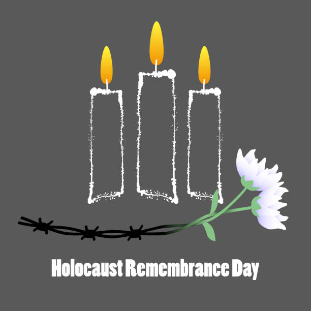 홀로 코스트 현충일 철, 촛불 및 꽃입니다. 홀로 코스트 기념 하루입니다. 벡터 일러스트 레이 션 - holocaust remembrance day stock illustrations