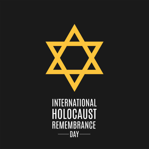 dzień pamięci o ofiarach holokaustu, czarne tło z gwiazdą dawida. wektor - holocaust remembrance day stock illustrations
