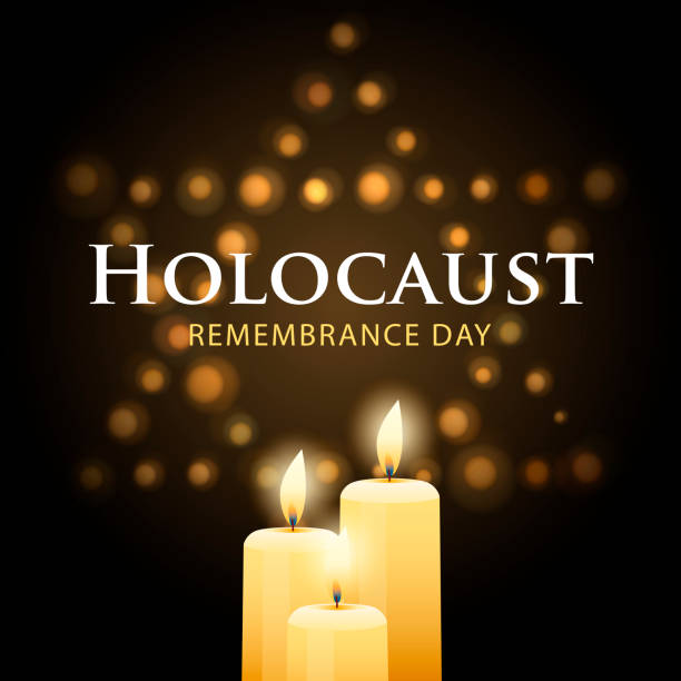 Holocaust Remembrance Day Candle Lighting The commemoration of Holocaust Remembrance Day, remembering the holocaust tragedy of Jews that occurred during the Second World War with candle igniting the Star of David lights background holocaust remembrance day stock illustrations