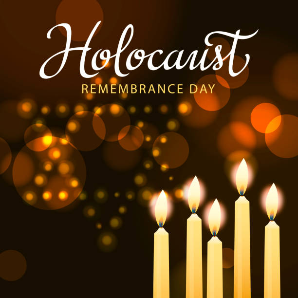 Holocaust Remembrance Day Commemoration The commemoration of Holocaust Remembrance Day, remembering the holocaust tragedy of Jews that occurred during the Second World War with candle igniting the Star of David lights background holocaust remembrance day stock illustrations