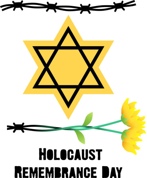 홀로 코스트 현충일 농도 캠프입니다. 옐로우 스타의 데이비드입니다. 이 데이비드의이 스타는 유대인 거리와 강제 수용소와 꽃에 사용 되었다. 벡터 일러스트 레이 션 - holocaust remembrance day stock illustrations