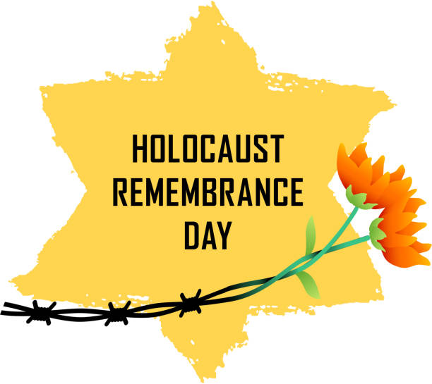 Holocaust Remembrance Day. Concentration Camps. Yellow Star of David. This David's Star was used in Ghetto and Concentration Camps and flowers. Vector illustration Holocaust Remembrance Day. Concentration Camps. Yellow Star of David. This David's Star was used in Ghetto and Concentration Camps and flowers. Vector illustration holocaust remembrance day stock illustrations