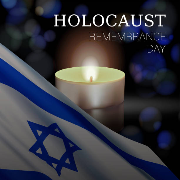 Holocaust Remembrance Day of Israel. Holocaust Remembrance Day of Israel. Vector banner design template with a realistic flag of Israel, candle, and text on dark background. holocaust remembrance day stock illustrations