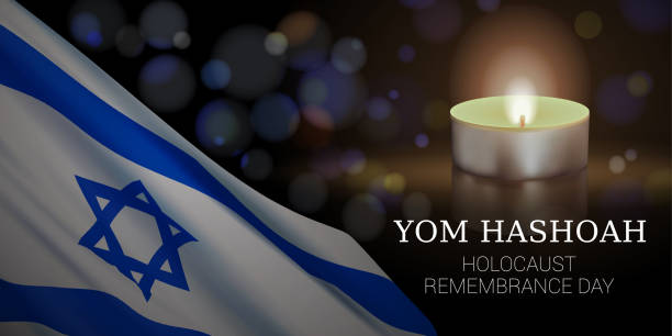 Holocaust Remembrance Day of Israel. Holocaust Remembrance Day of Israel. Vector banner design template with a realistic flag of Israel, candle, and text on dark background. holocaust remembrance day stock illustrations