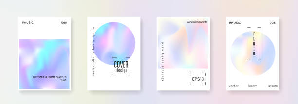Holographic cover set. Abstract backgrounds. Fluid poster set. Abstract backgrounds. Stylish fluid poster with gradient mesh. 90s, 80s retro style. Pearlescent graphic template for book, annual, mobile interface, web app. holographic stock illustrations