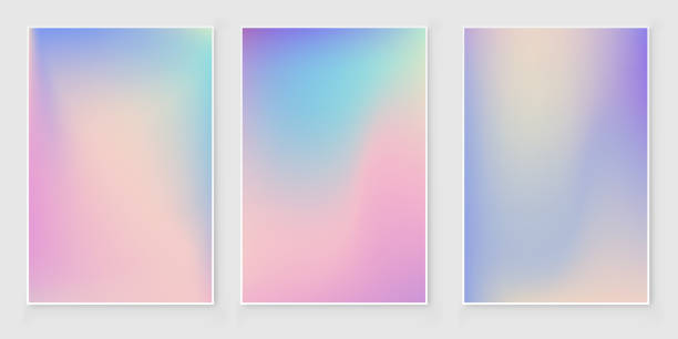 Holographic foil  gradient  iridescent   abstract background set Abstract    holographic iridescent foil texture set Modern style trends 80s 90s. Holographic foil vector pink pearl stock illustrations