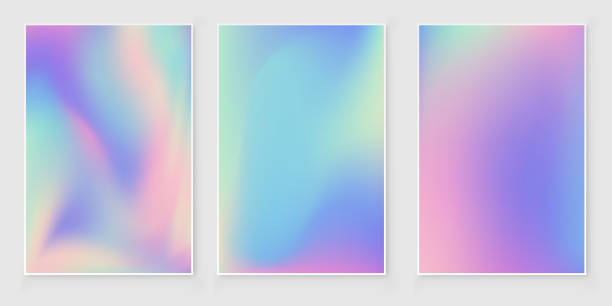 홀로그램 호 일 그라데이션 무지개 빛깔의 추상적인 배경 세트 - holographic foil stock illustrations