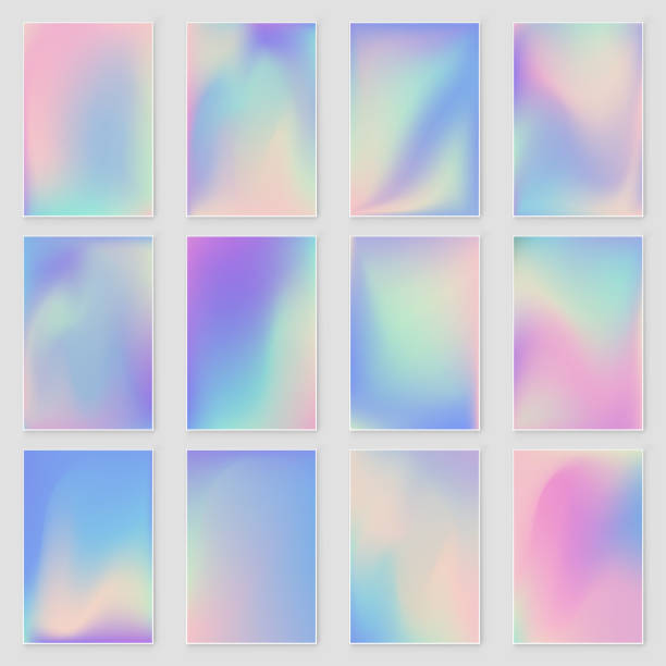 Holographic foil gradient iridescent background set. Empty template Holographic foil  gradient  iridescent  background set Bright trendy minimal hologram backdrop. Iridescent   backdrop for creative project pink pearl stock illustrations