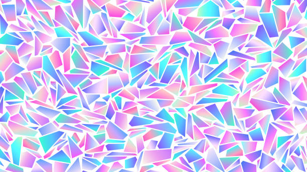 holographic gradient iridescent triangular seamless pattern - holographic foil stock illustrations