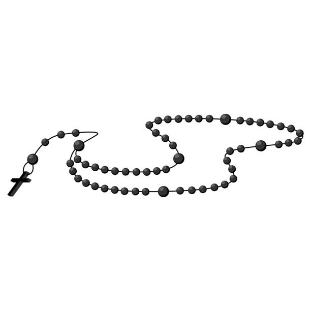 Holy rosary beads vector illustration. Prayer Catholic chaplet with a cross icon isolated on white background. Holy rosary beads, chaplet icon vector. religious cross borders stock illustrations