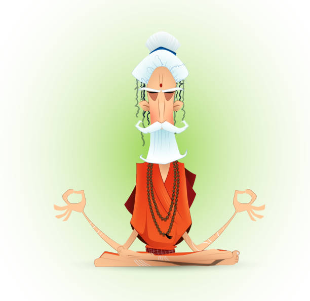 Holy yogi in deep concentration. vector art illustration