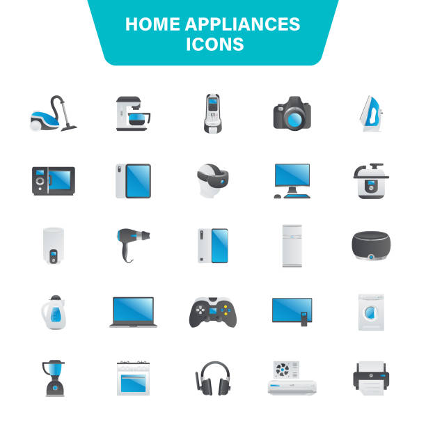 Home Appliances Icon Set Appliance, Equipment, Iron - Appliance, Refrigerator, Devices, Editable Stroke Icon Set kitchen clipart stock illustrations