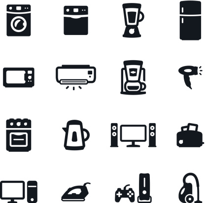 Black & white home appliances icons