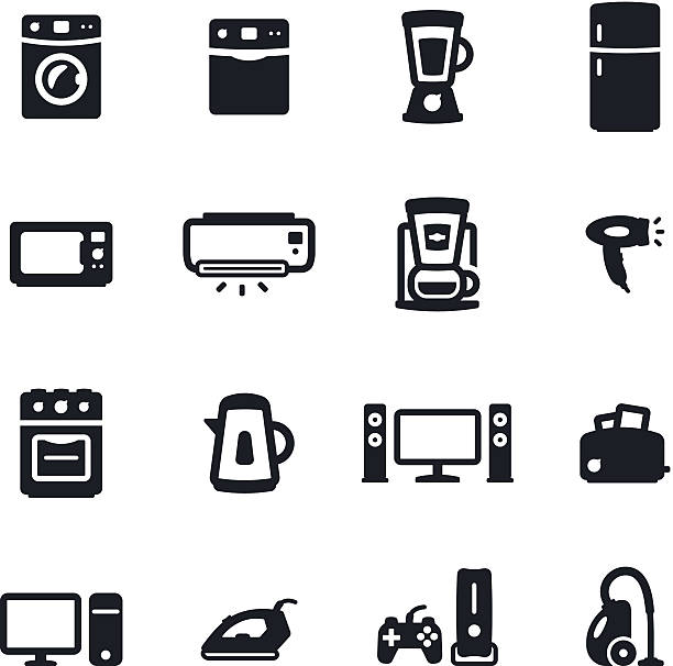 Home Appliances Icons Black & white home appliances icons appliance stock illustrations