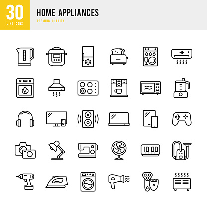 Set of 30 Home Appliances thin line vector icons