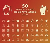 Set of 50 Minimal and Solid Home Appliances Icons. Vector Isolated Elements.