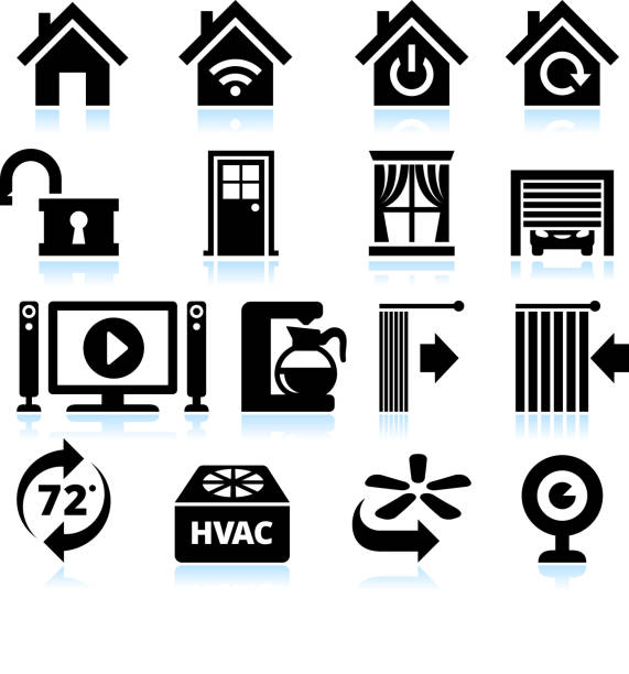 ilustrações de stock, clip art, desenhos animados e ícones de domótica aparelho e de segurança sobre fundo branco de ícones de interface - garagem abrindo