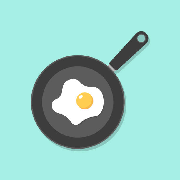 Home cooked food, fried eggs, fried eggs in frying pan, healthy breakfast, home cooking breakfast in cafe, omelet icon. Home cooked food, fried eggs, fried eggs in frying pan, healthy breakfast, home cooking breakfast in cafe, omelet icon. cooking pan stock illustrations