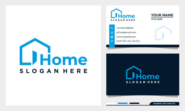 Home creative symbol concept. open door, building enter, real estate agency abstract business logo with business card template Home creative symbol concept. open door, building enter, real estate agency abstract business logo with business card template logo stock illustrations