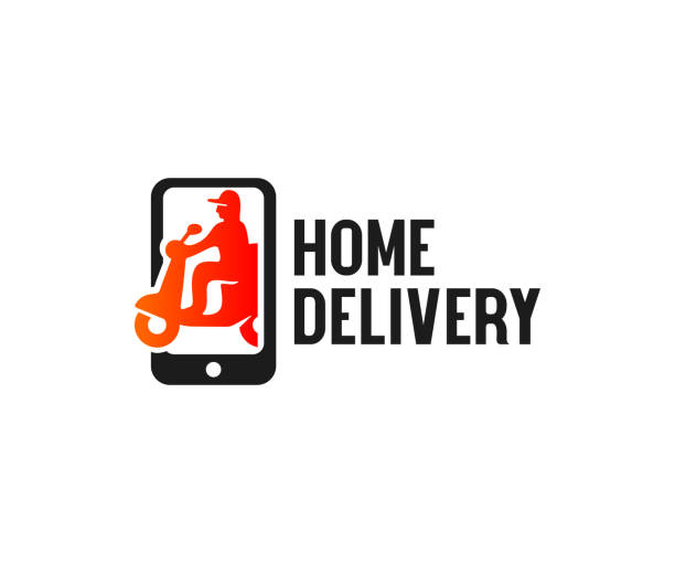 Home delivery, shipping on scooter in smartphone, design. Transport, food and online shopping, vector design and illustration Home delivery, shipping on scooter in smartphone, design. Transport, food and online shopping, vector design and illustration home delivery stock illustrations