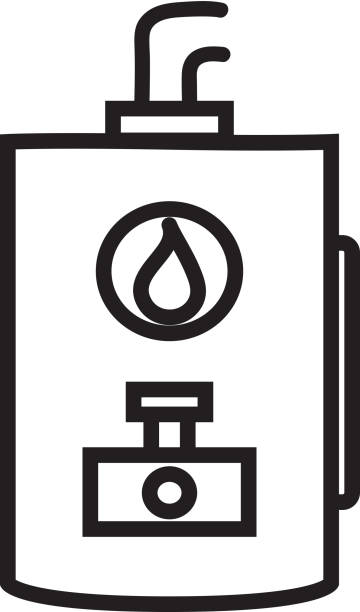 stockillustraties, clipart, cartoons en iconen met home efficiency moderne natuurlijke gas warm water tank pictogram in dunne lijnstijl - boiler