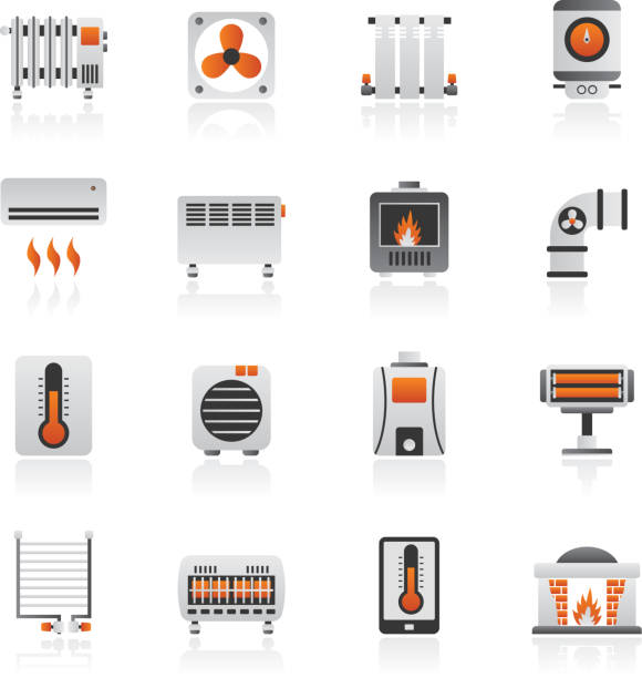 illustrations, cliparts, dessins animés et icônes de les appareils de chauffage icônes de la maison - chauffage