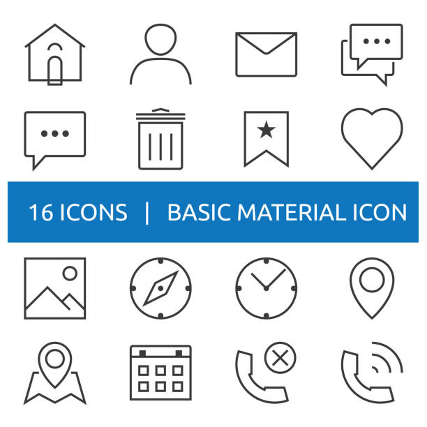 home, house, profile, message, chat, email, trash, bookmark, love, like, picture, compass, watch, time, pin, map, agenda, phone, block icon. pixel perfect outline line icons set. vector art illustration
